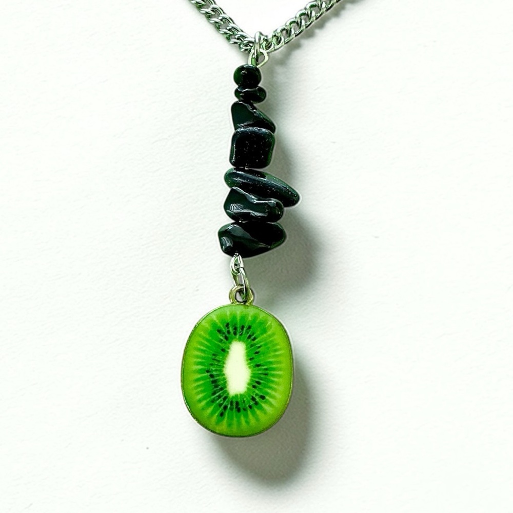 🆕 Enamel Kiwi and Gemstones Pendant Necklace-Stainless Steel